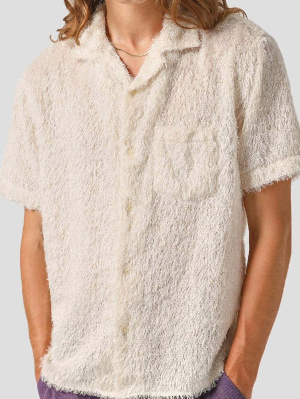 Corridor NYC Gilly SS Camp Shirt Men S Cream Eyelash Texture Resort Indie